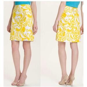 Kate Spade Yellow White Judy Lemon Swirl Pencil Skirt size 8